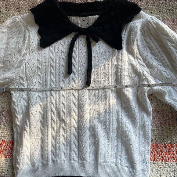 Cider Collar Contrasting Trim Knit Short Sleeve Crop Top Pointelle - Picture 7 of 8